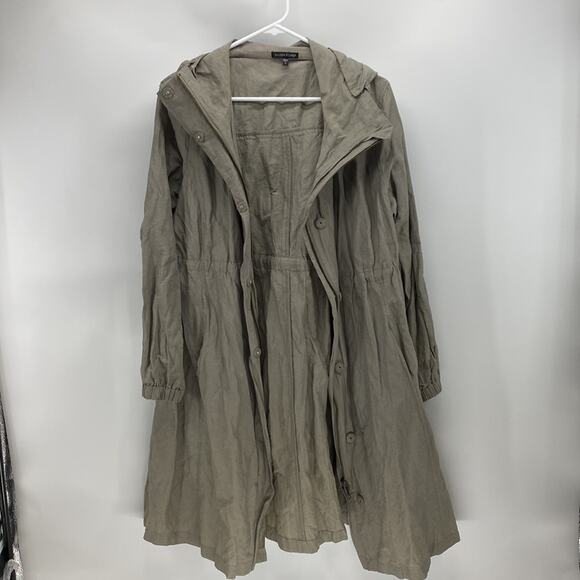 Eileen Fisher nylon metallic A-line hooded jacket light green oversized size S - Picture 3 of 12